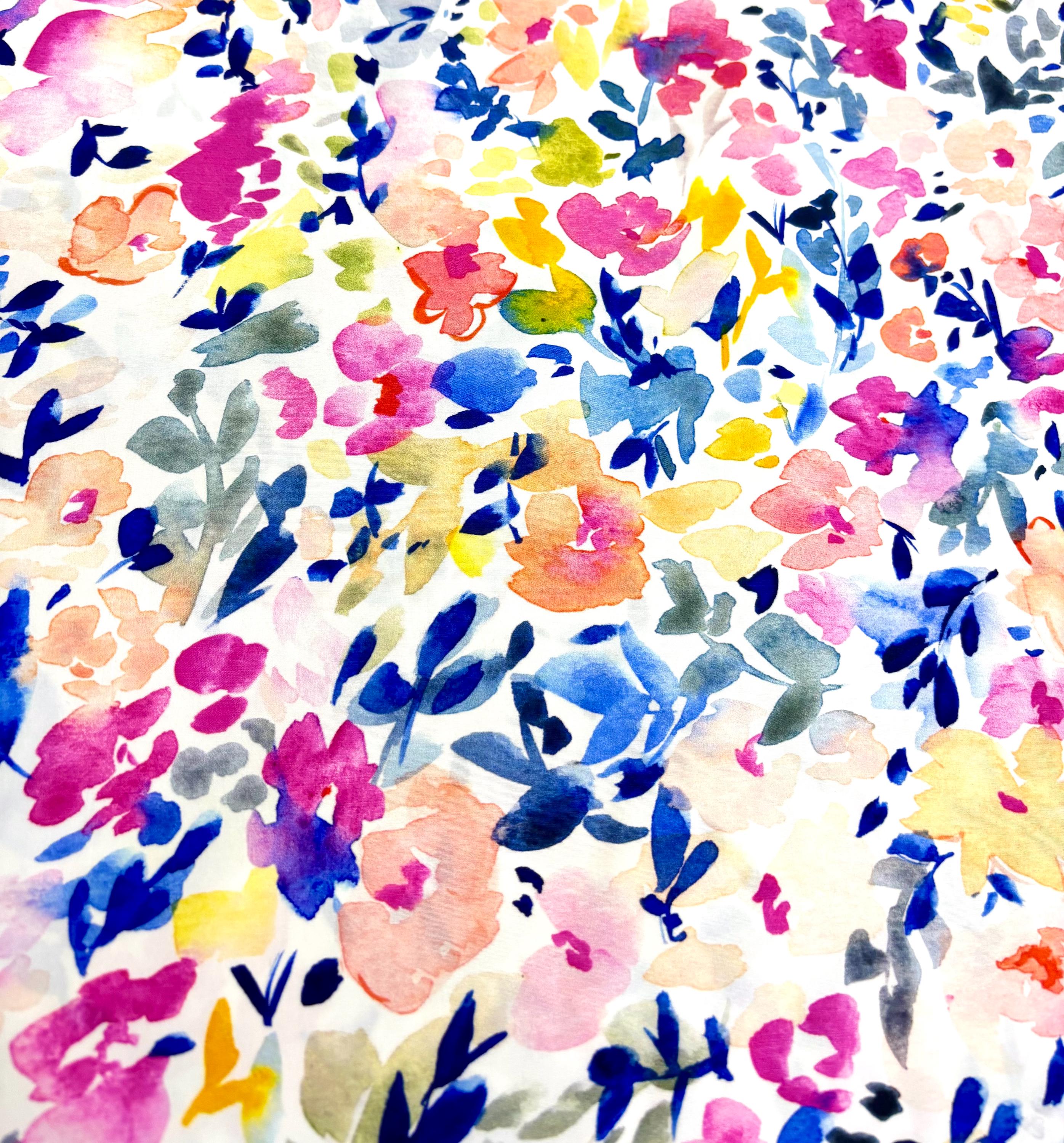 Bright Gouache Floral Cotton Fabric