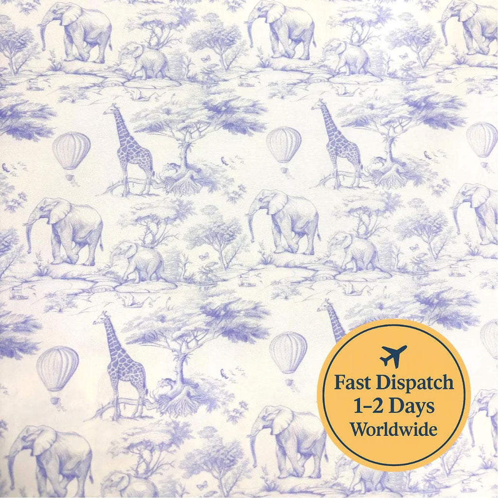 Blue Toile Safari Cotton Fabric
