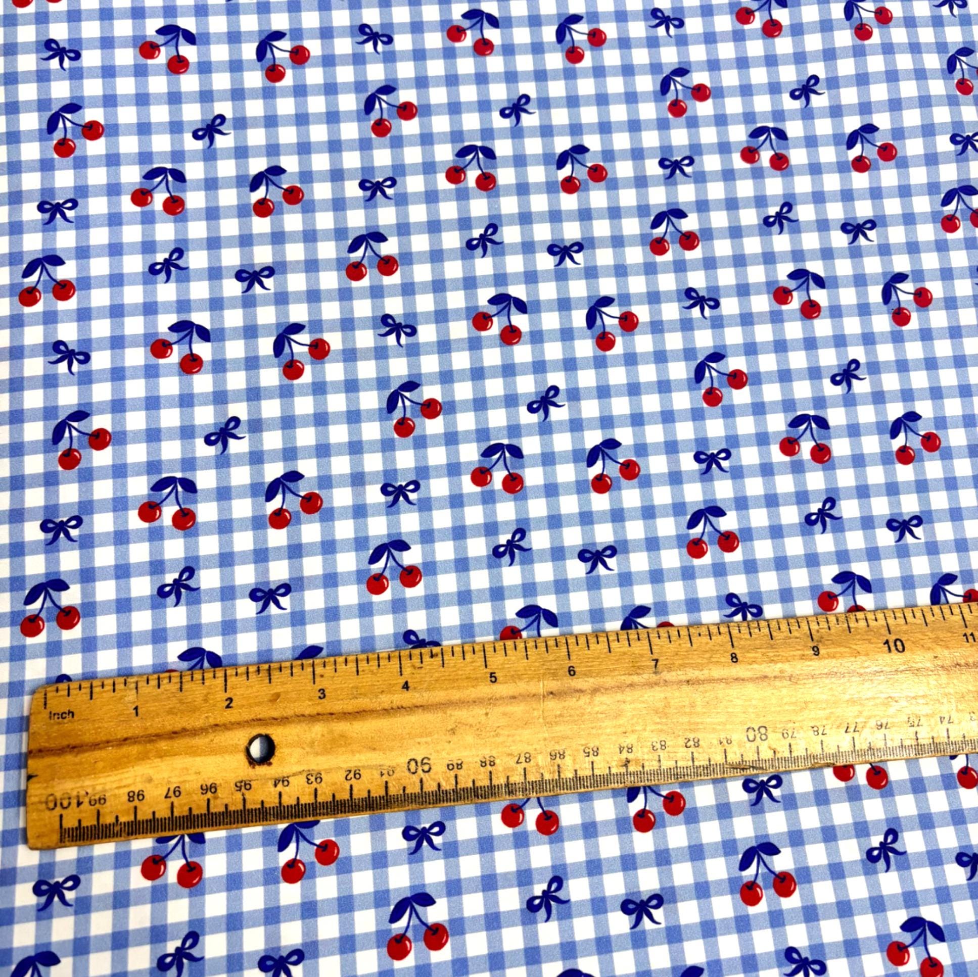 Blue Cherry Gingham Check Cotton Fabric