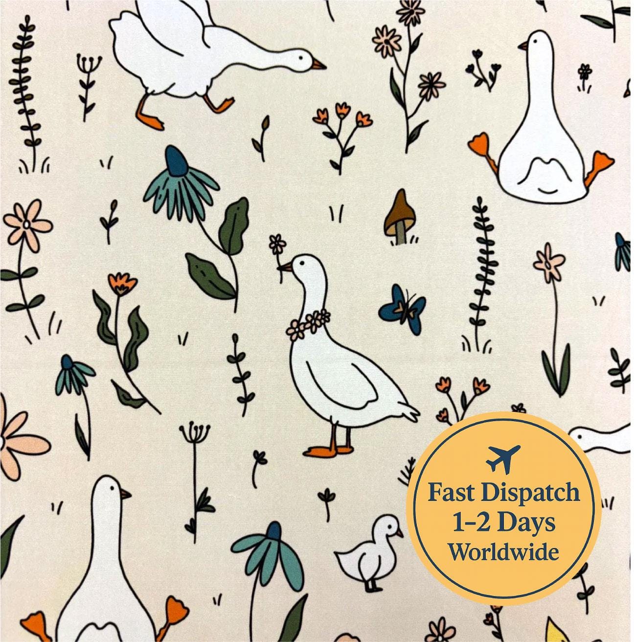 Silly Goose fabric cute Fabric Geese fabric Animal fabric Floral fabric