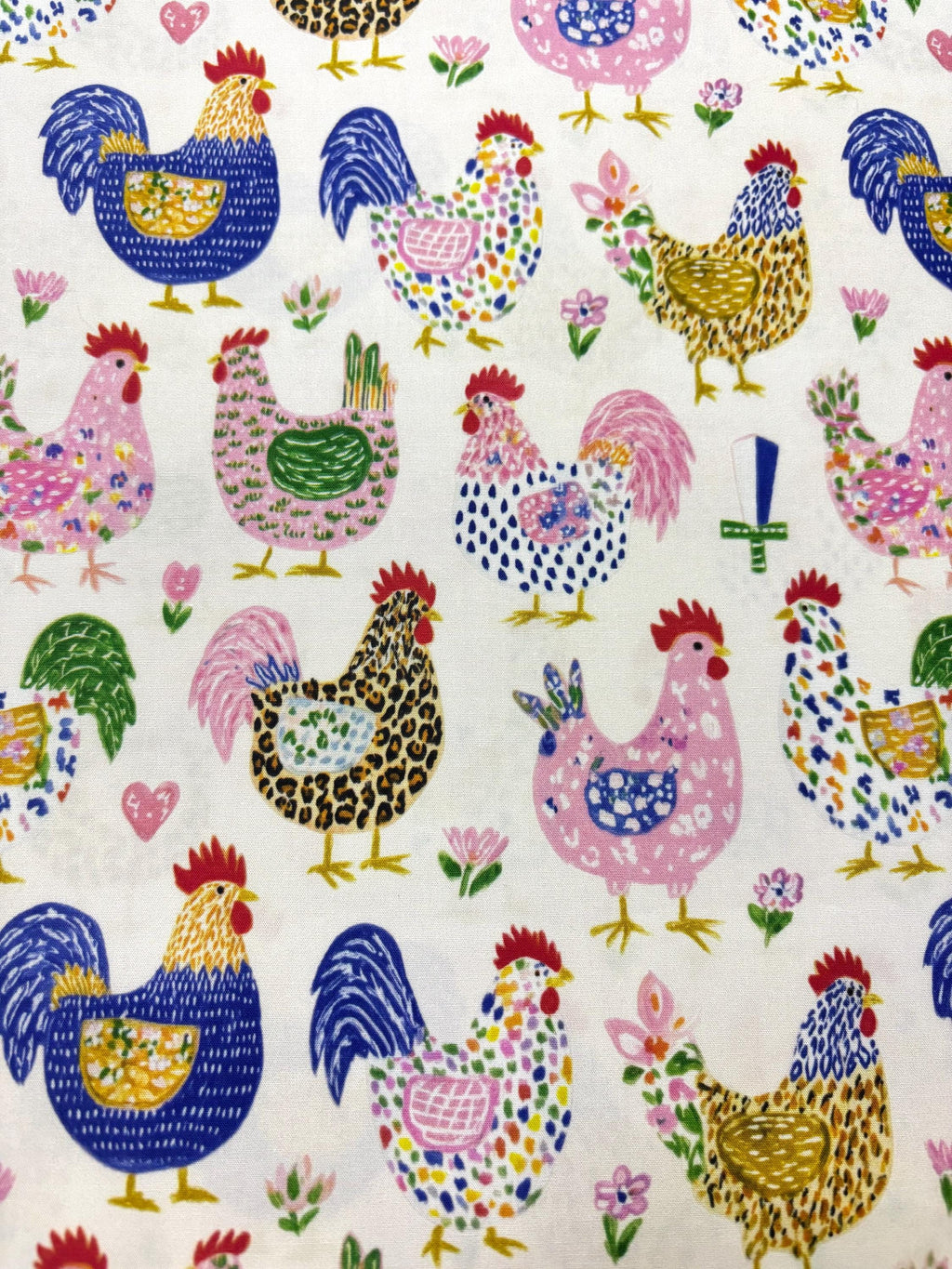 Colourful Farm Chicken Cotton Fabric