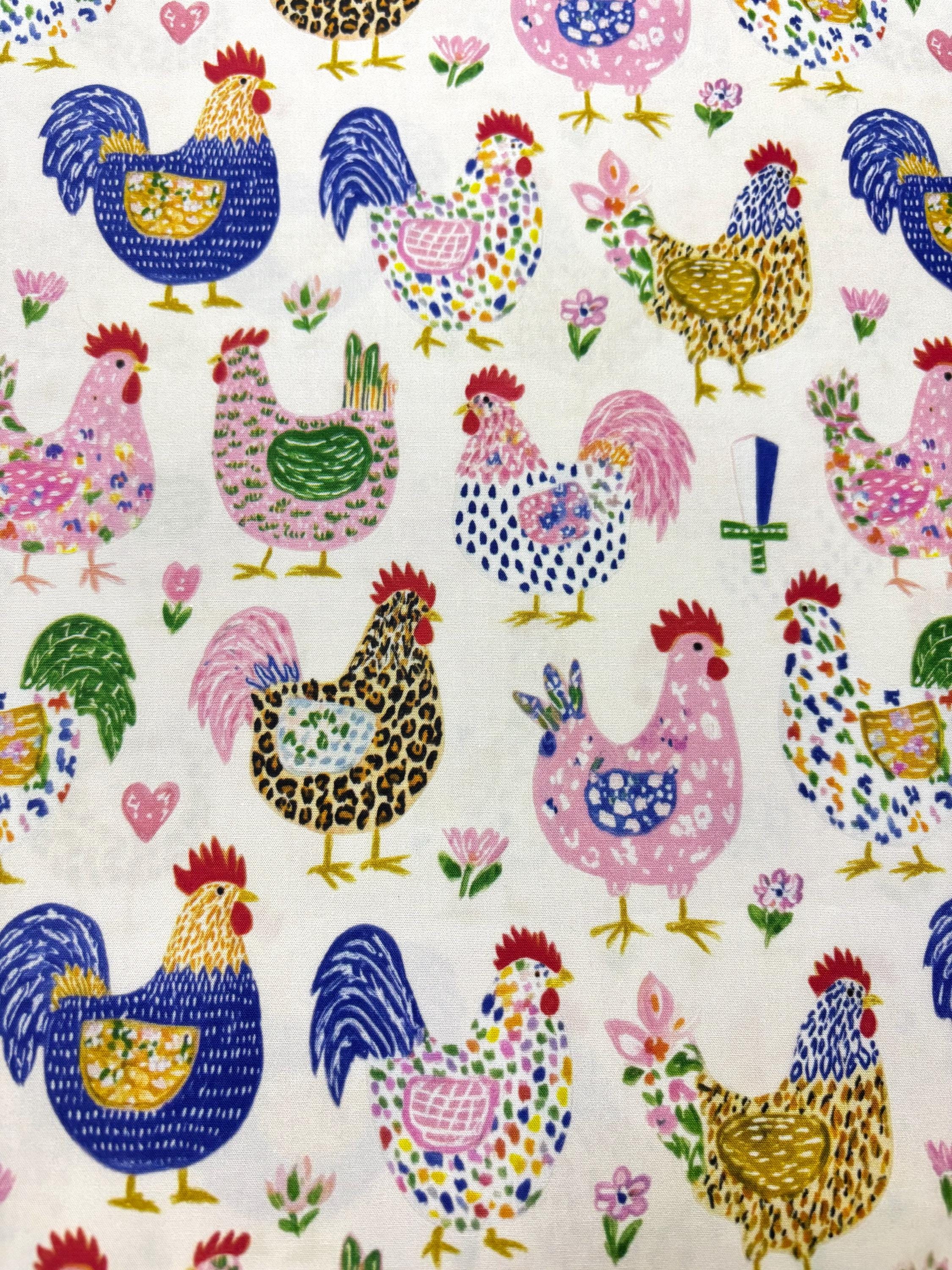 Colourful Farm Chicken Cotton Fabric