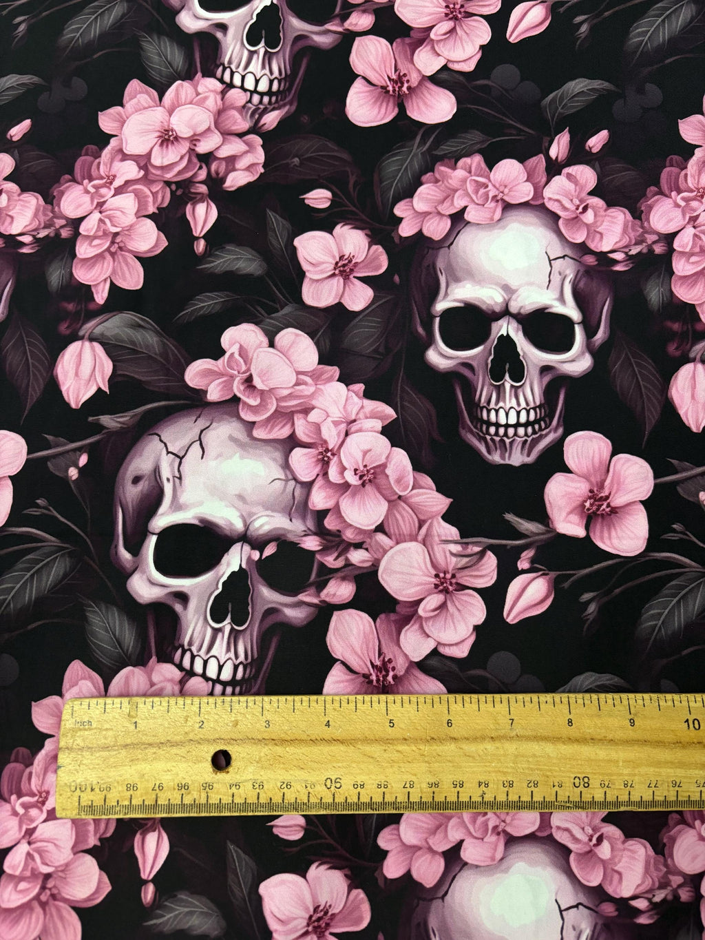 Blossoms and Skulls Cotton Fabric