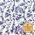 Blue Toile Dragon Cotton Fabric