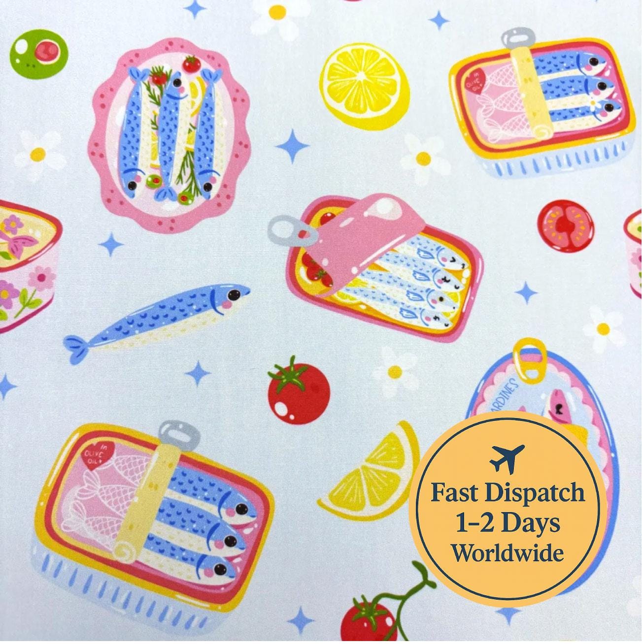 Blue Sardines Cotton Fabric