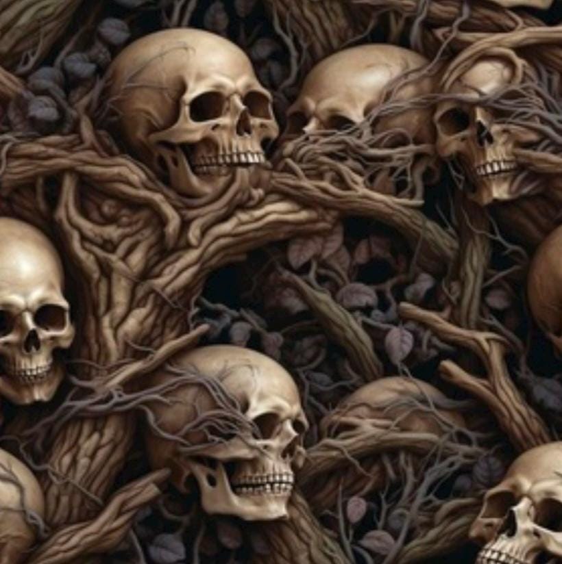 Skulls in the forest Cotton Fabric