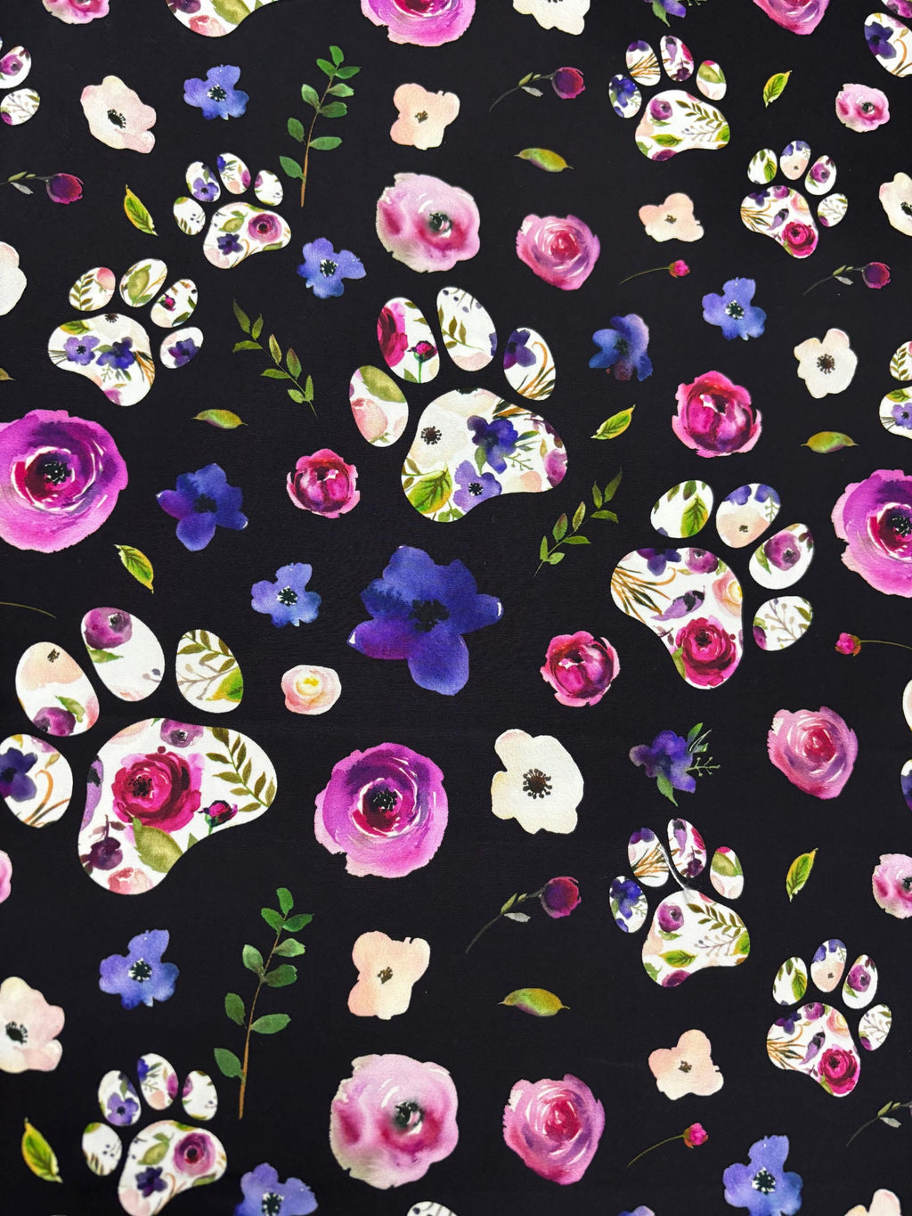 Floral Dog Paws Cotton Fabric
