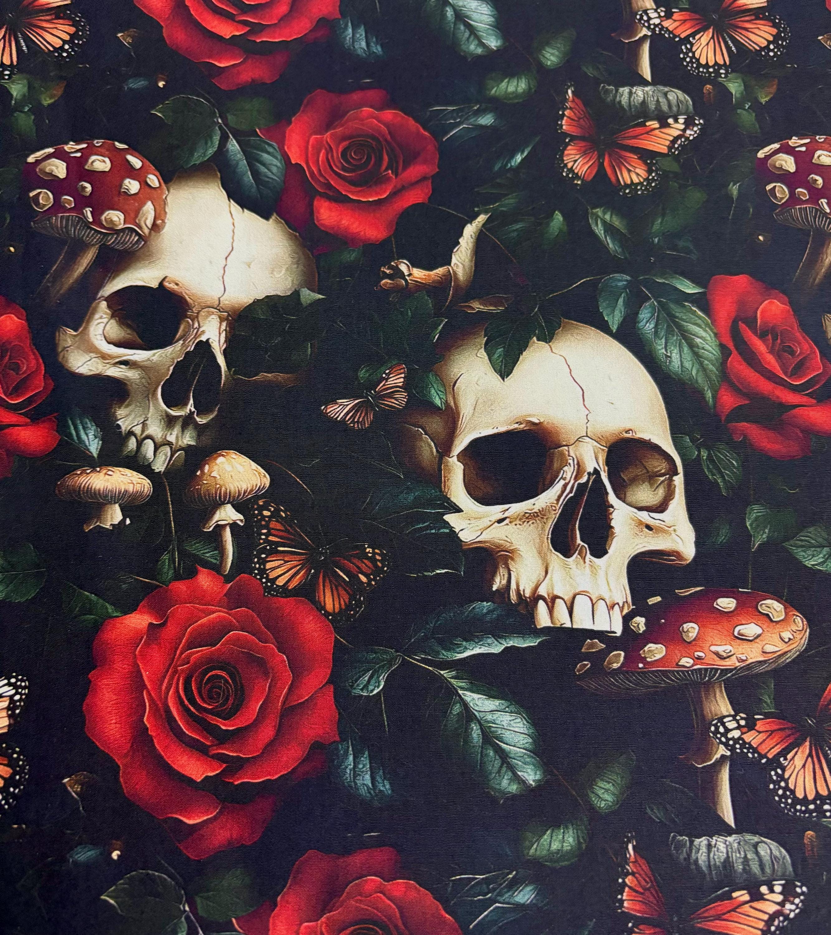Red Floral Skull Cotton Fabric