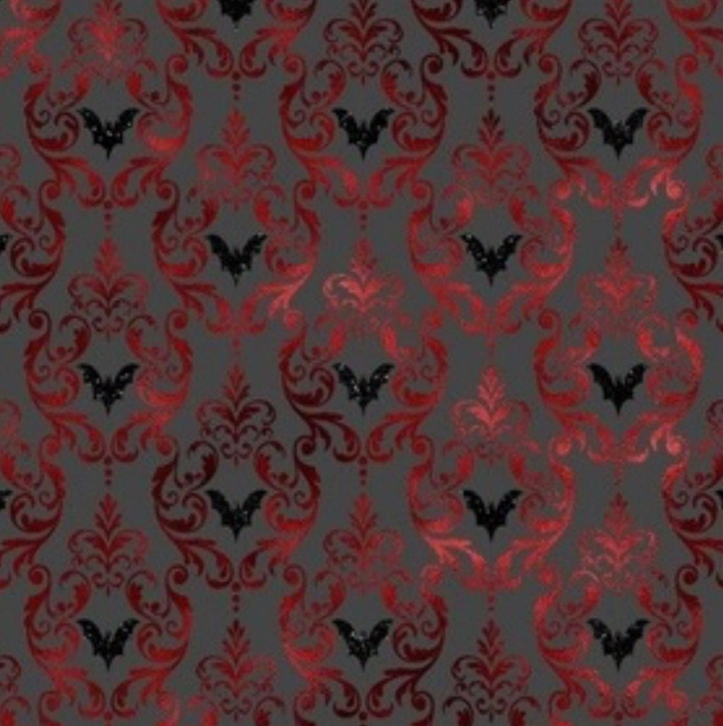 Gothic Bat Cotton Fabric art deco Fabric vampire Fabric gothic Fabric red and grey fabric
