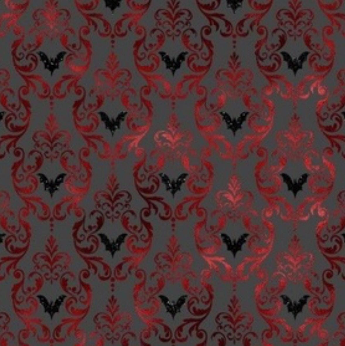 Gothic Bat Cotton Fabric art deco Fabric vampire Fabric gothic Fabric red and grey fabric