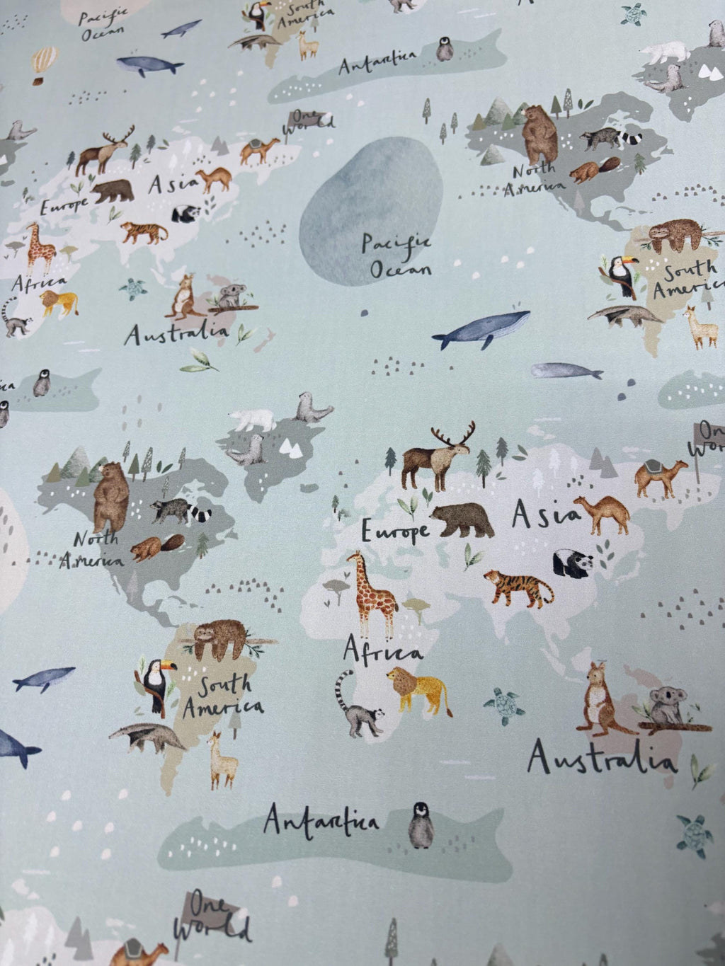 World Animal Map Cotton Fabric