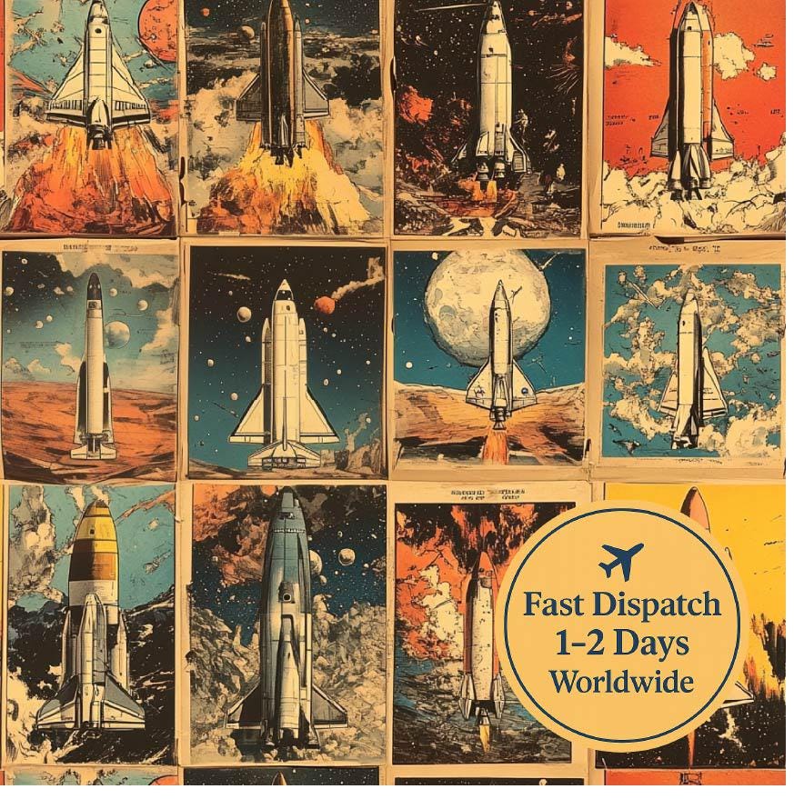 Retro Rocket Cotton Fabric