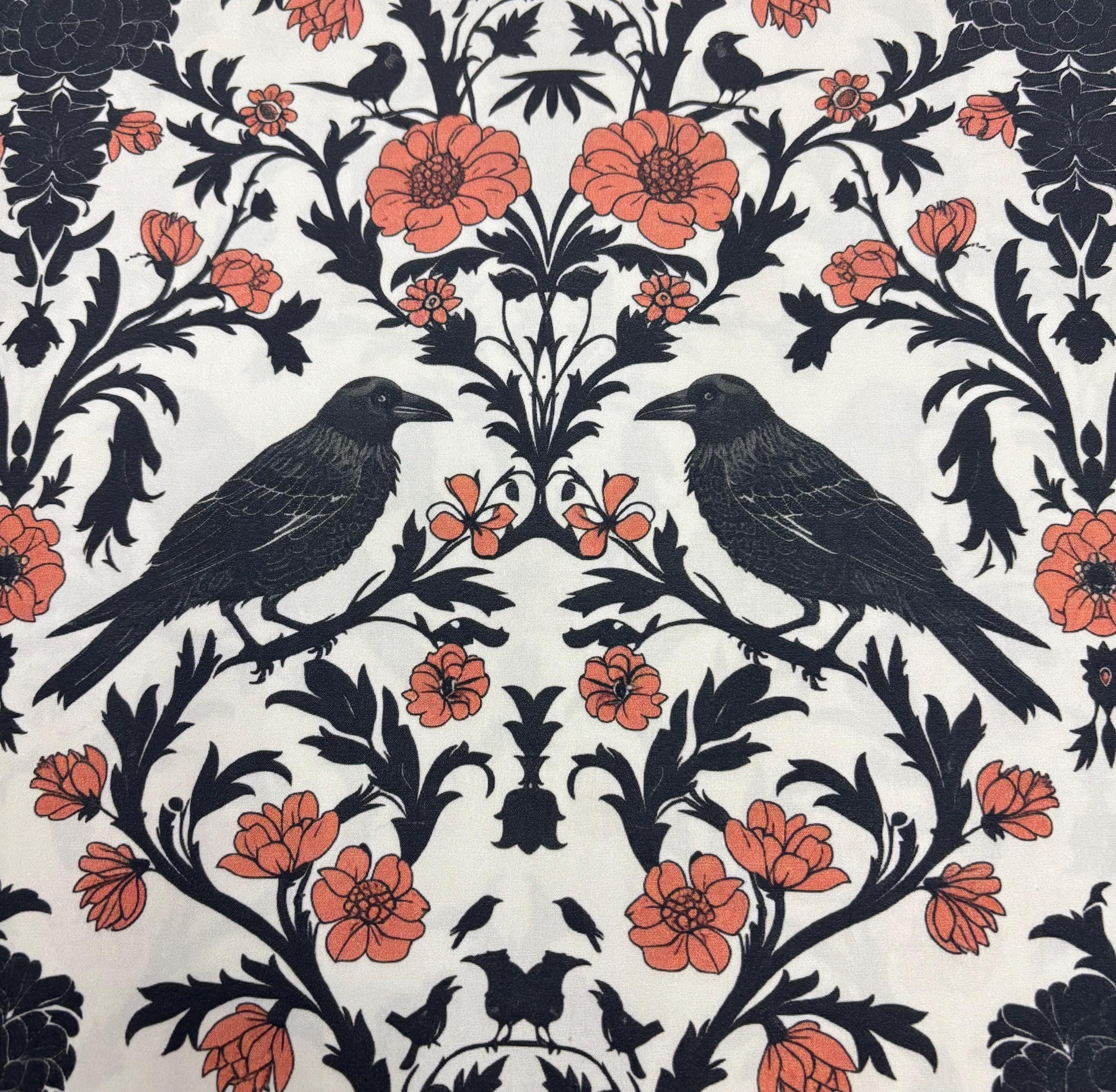 Art Deco Gothic Crow Cotton Fabric