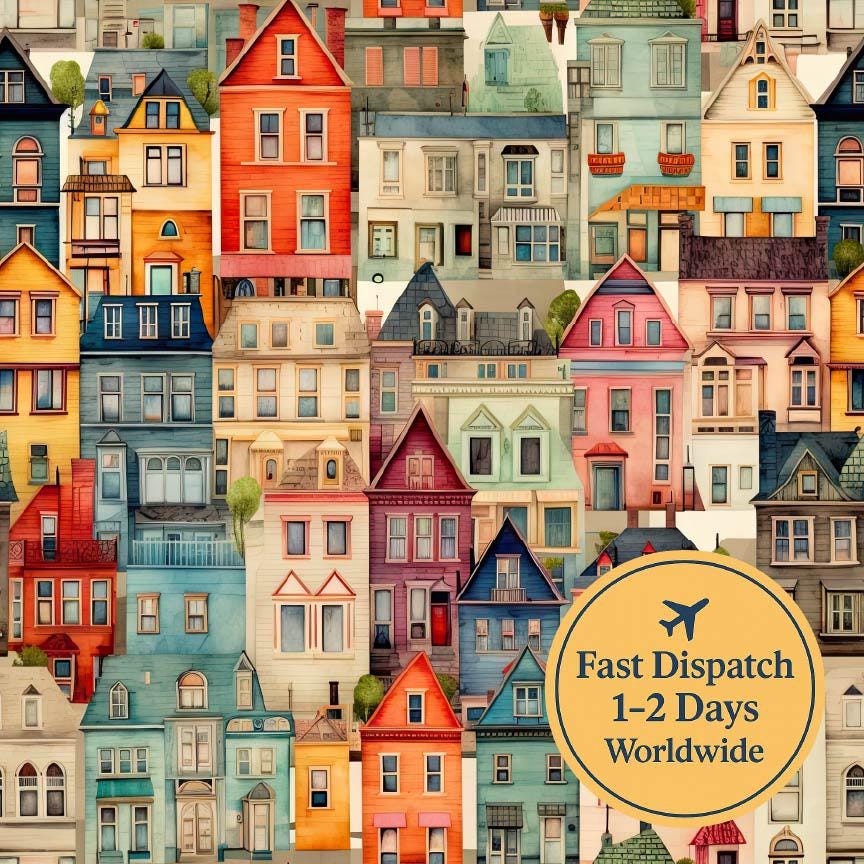 Colourful Houses Cotton Fabric