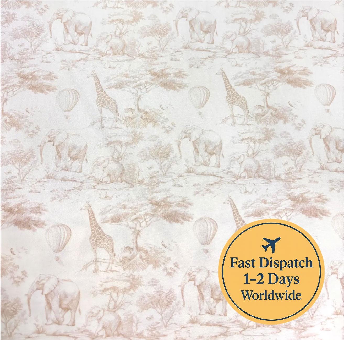 Beige Toile Safari Cotton Fabric