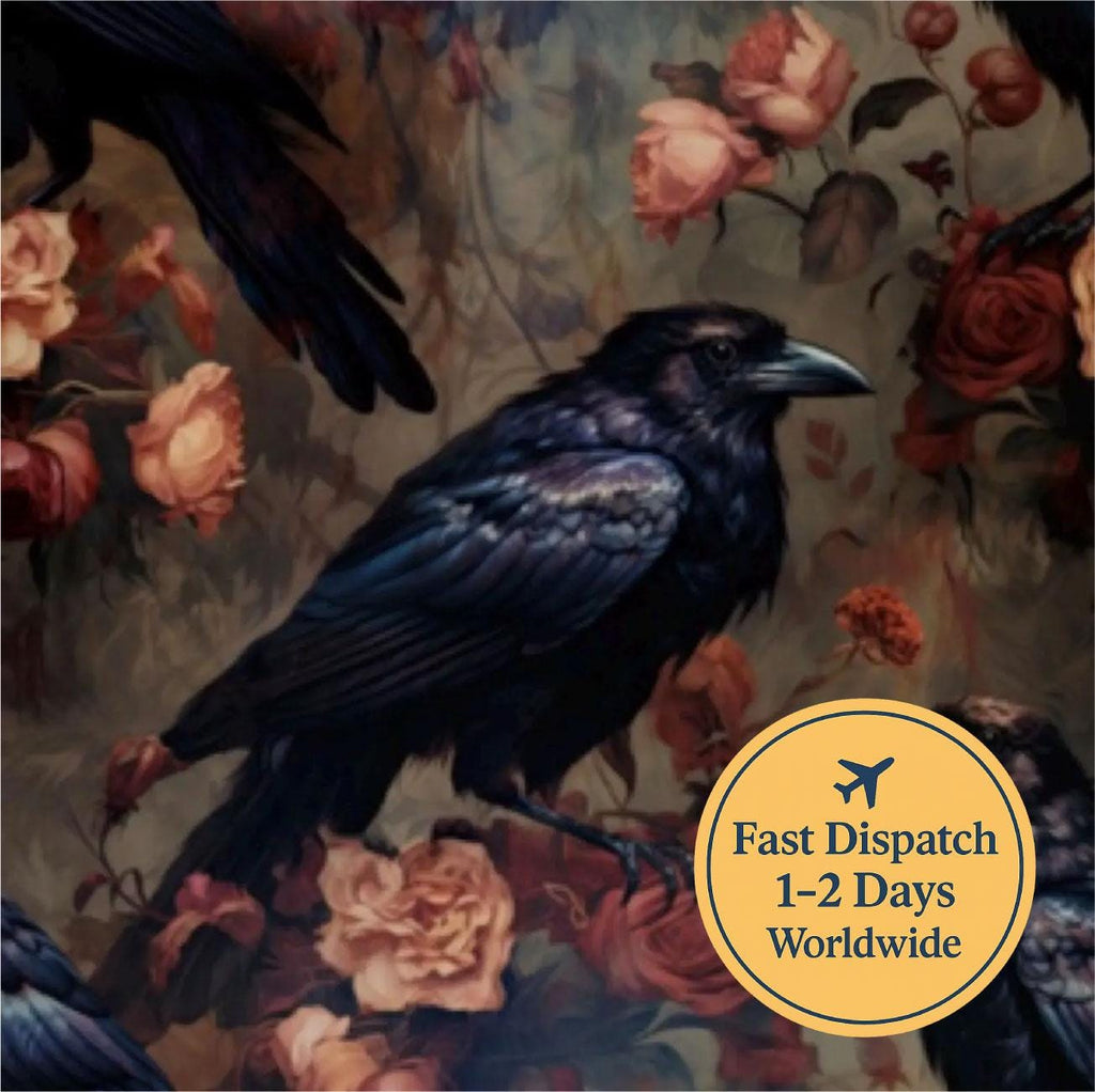 Moody Floral Gothic Crow Cotton Fabric