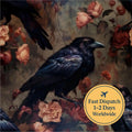 Moody Floral Gothic Crow Cotton Fabric