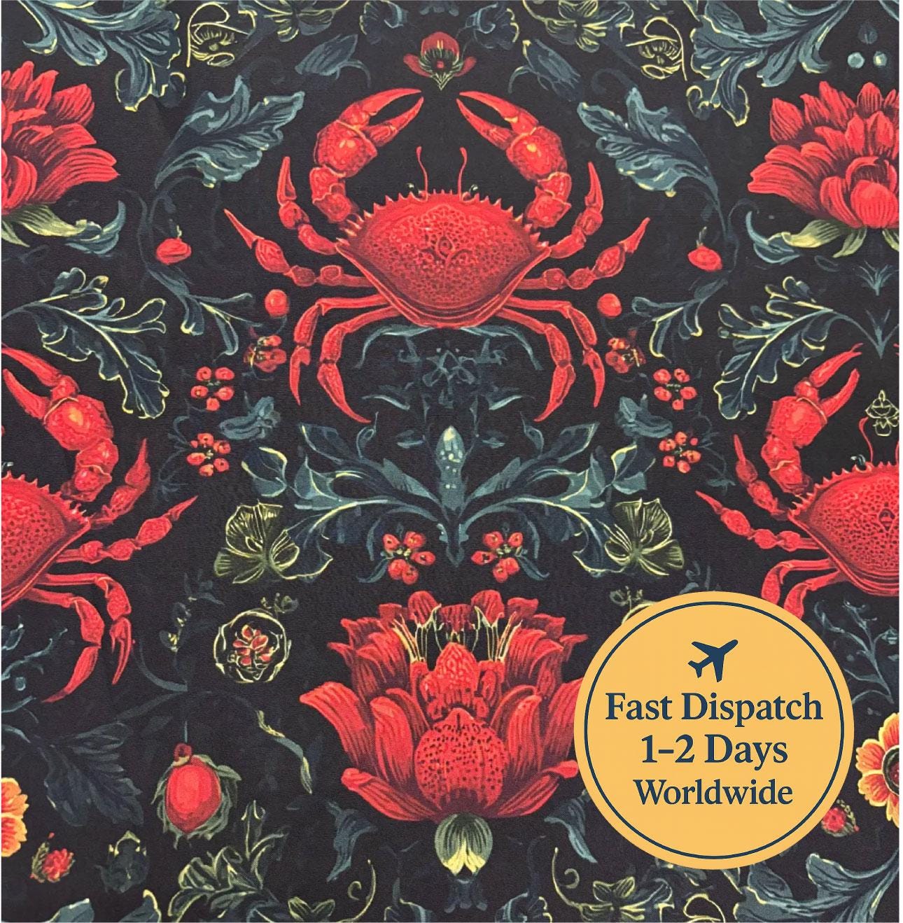 Art Nouveau Crab Cotton Fabric