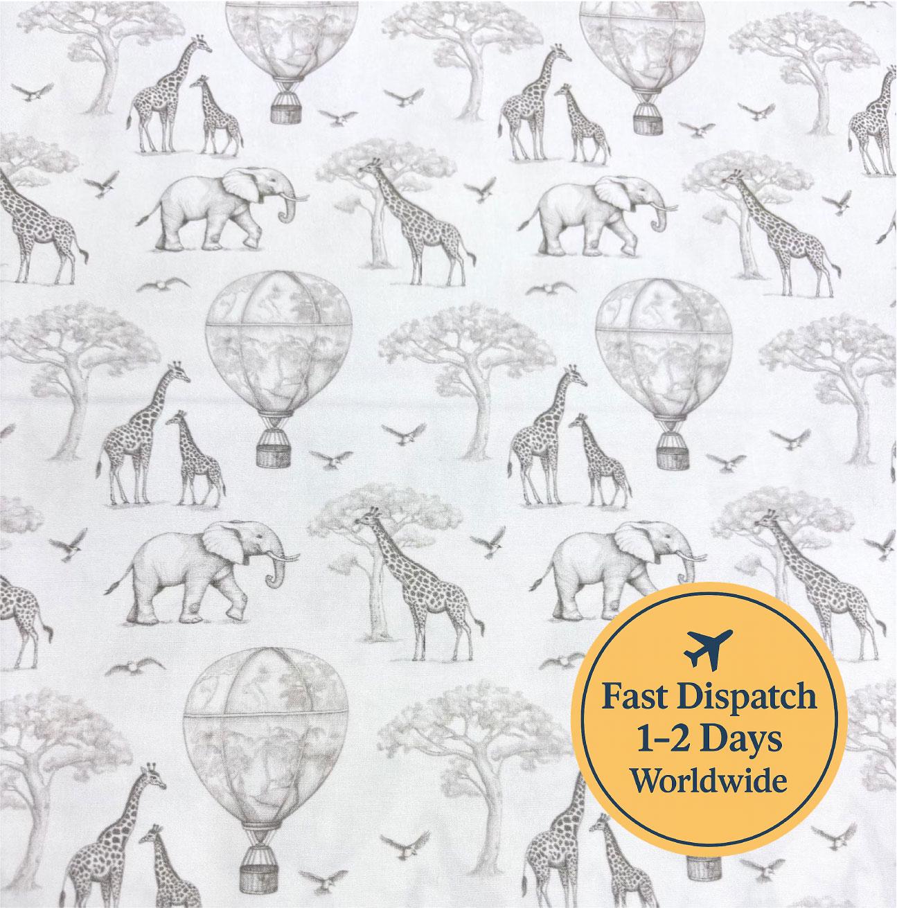 Grey Toile Safari Cotton Fabric
