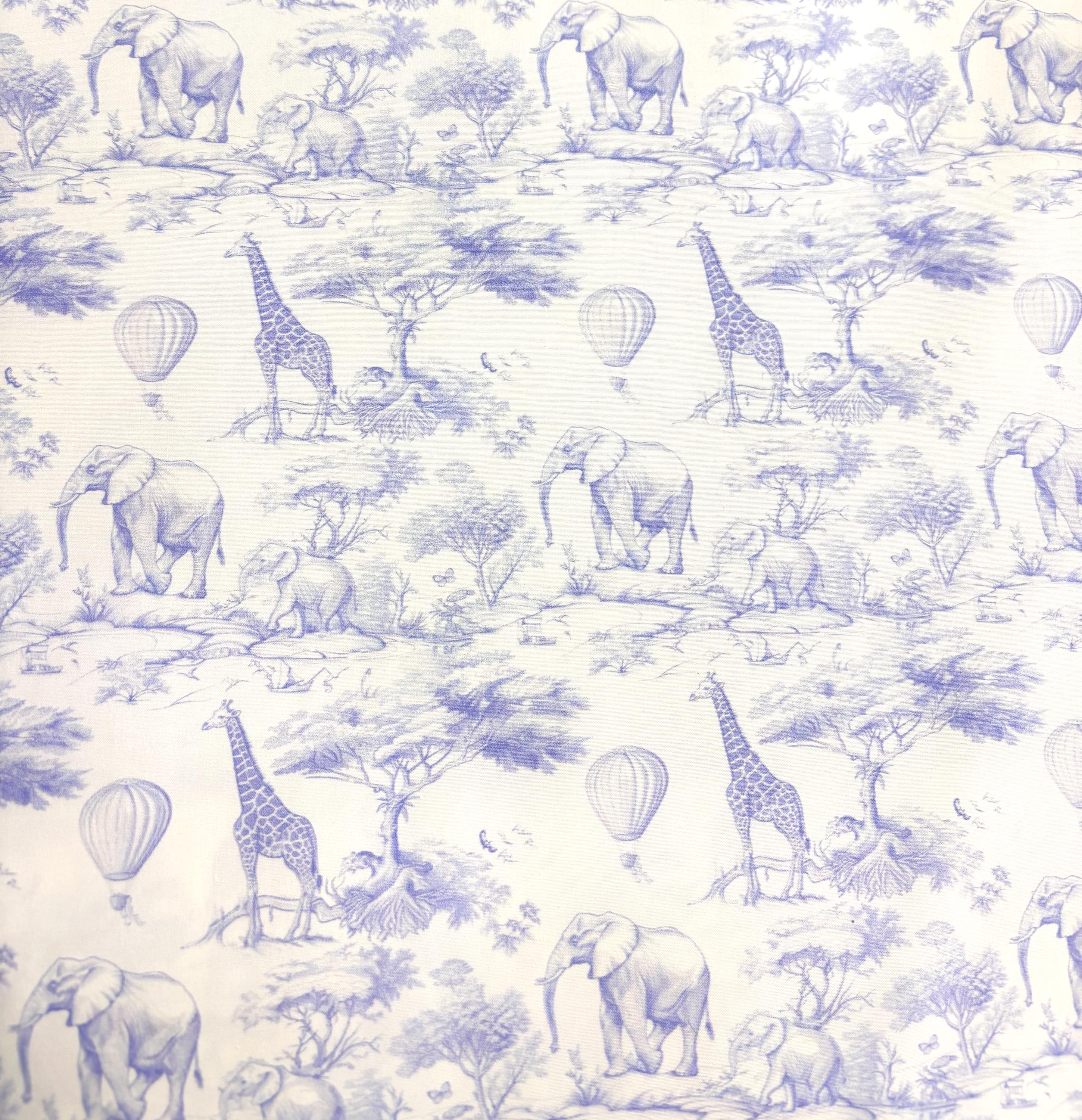 Blue Toile Safari Cotton Fabric