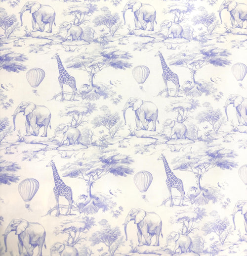 Blue Toile Safari Cotton Fabric