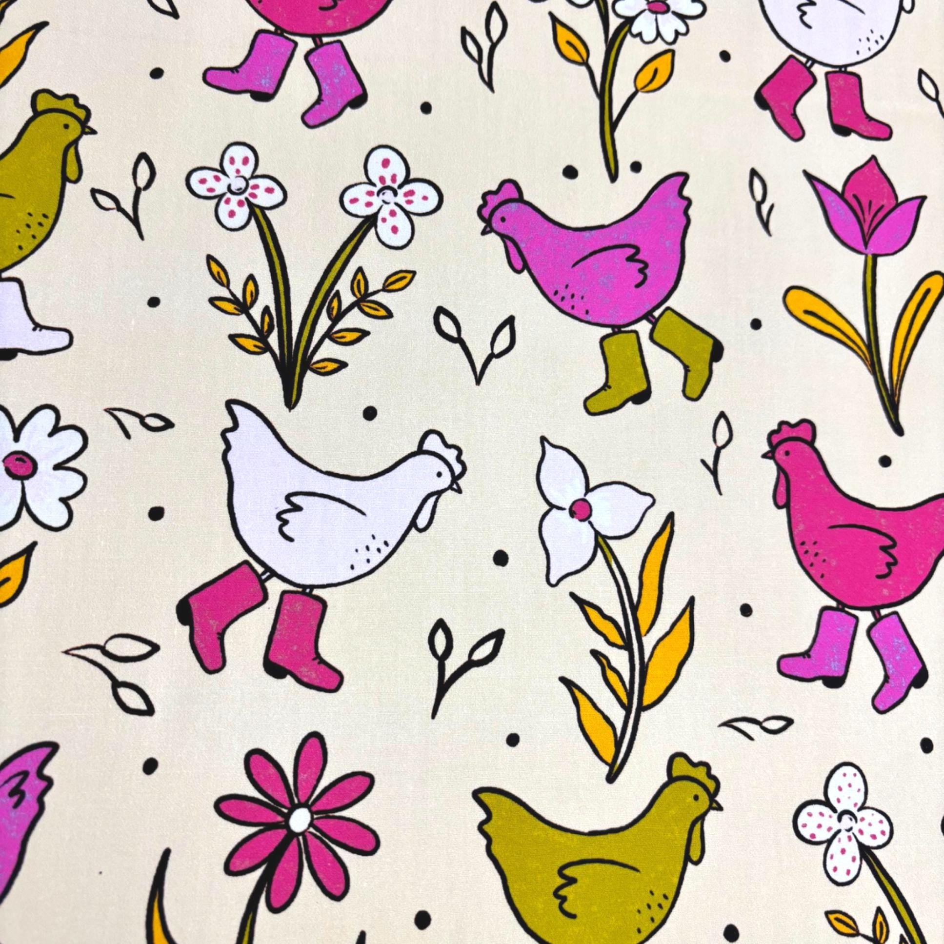 Preppy Chickens Cotton Fabric