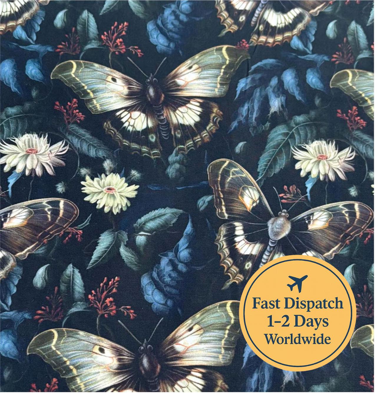 Twilight Garden Moth Cotton Fabric