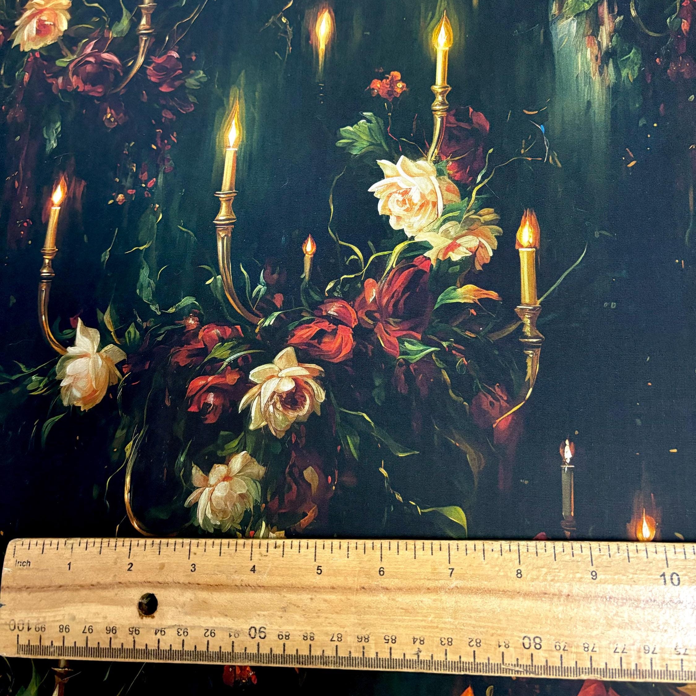 Gothic Floral Candles Cotton Fabric