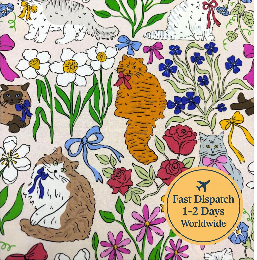 Floral Cat Cotton Fabric