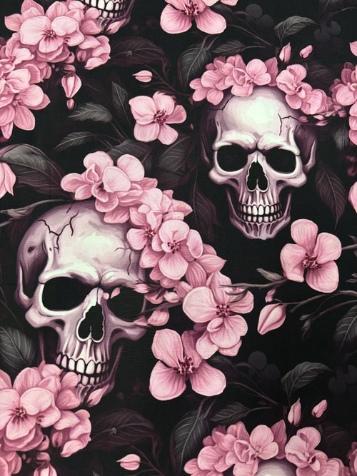 Blossoms and Skulls Cotton Fabric
