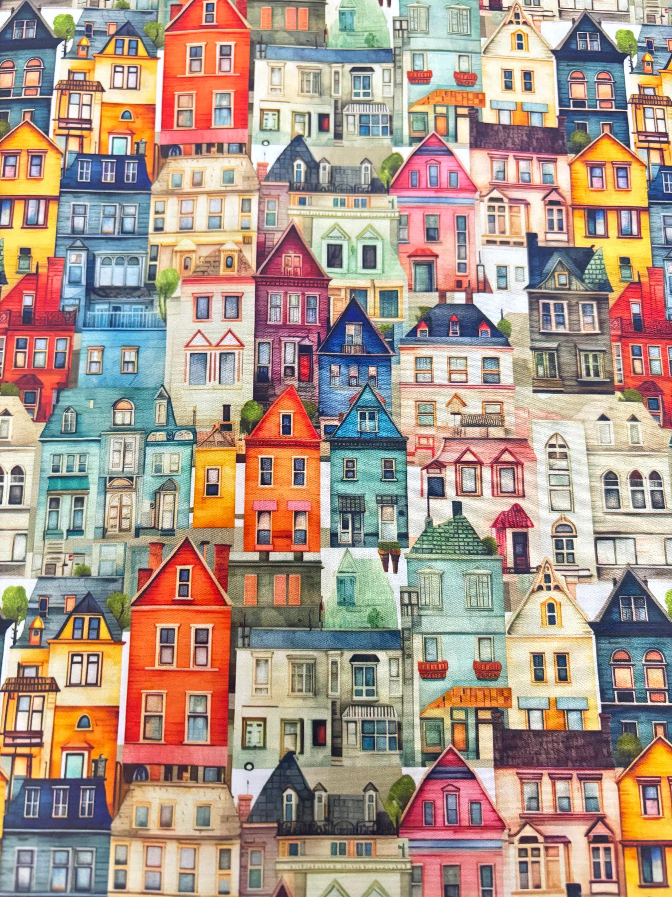 Colourful Houses Cotton Fabric