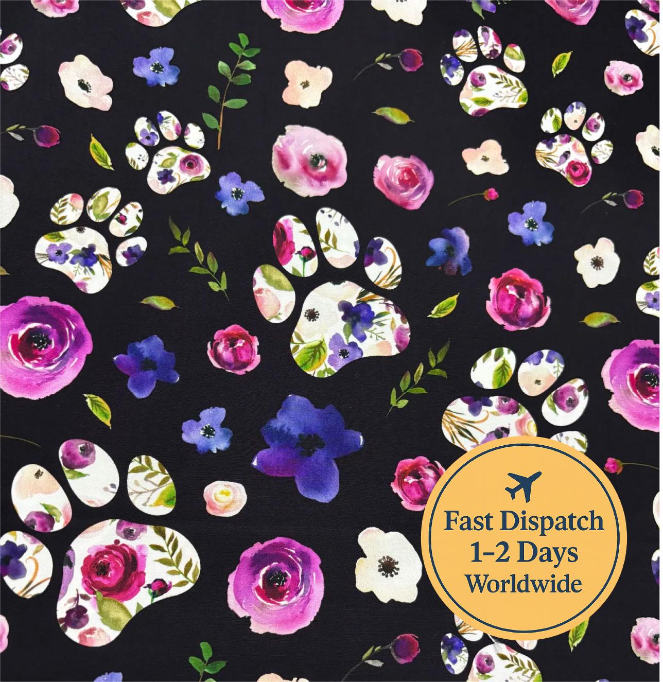 Floral Dog Paws Cotton Fabric