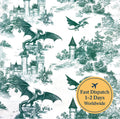 Green Toile Dragon Cotton Fabric