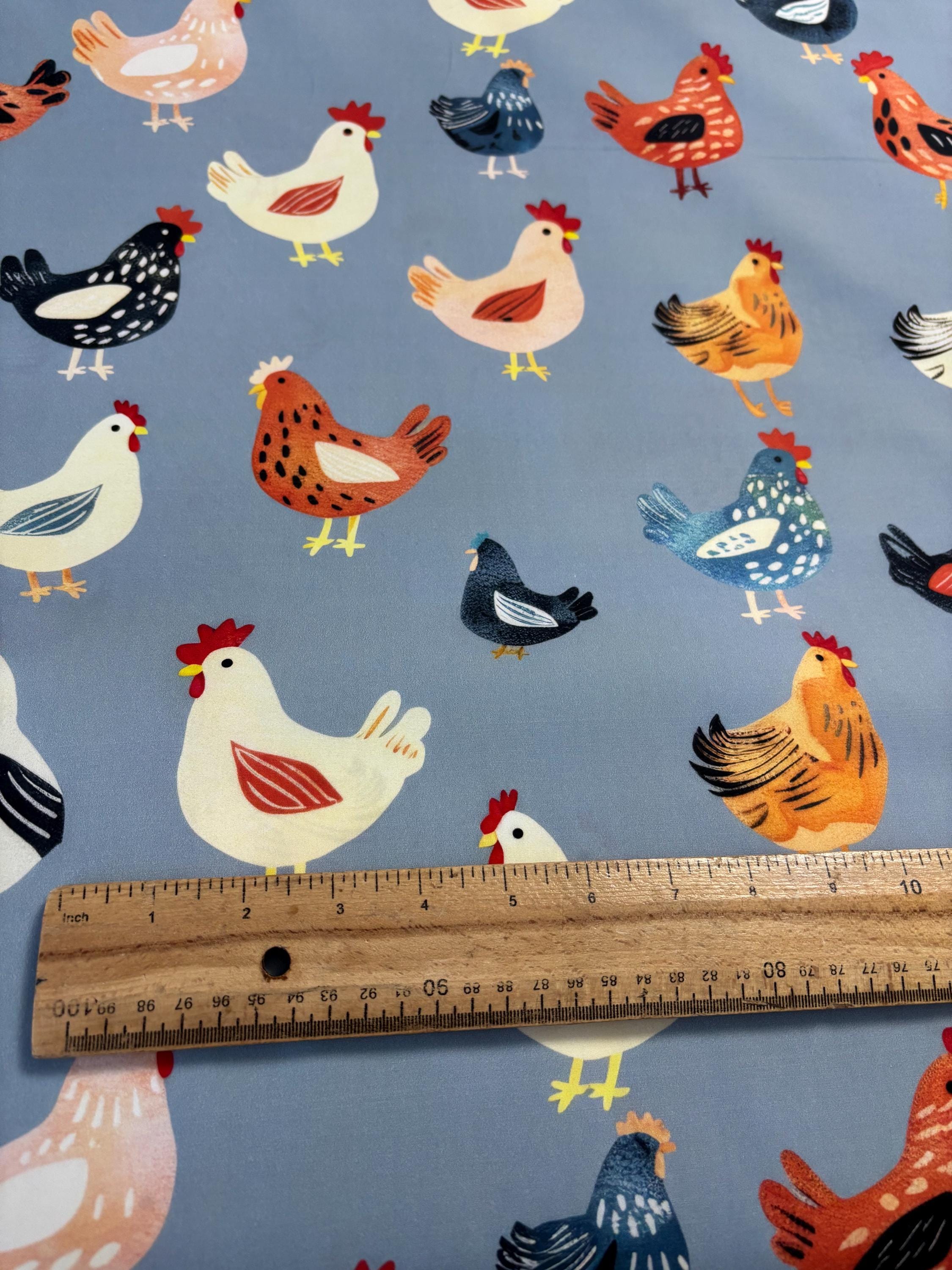 Blue Chicken Cotton Fabric