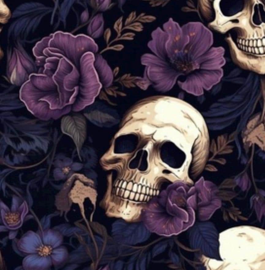 Purple Floral Skull Cotton Fabric