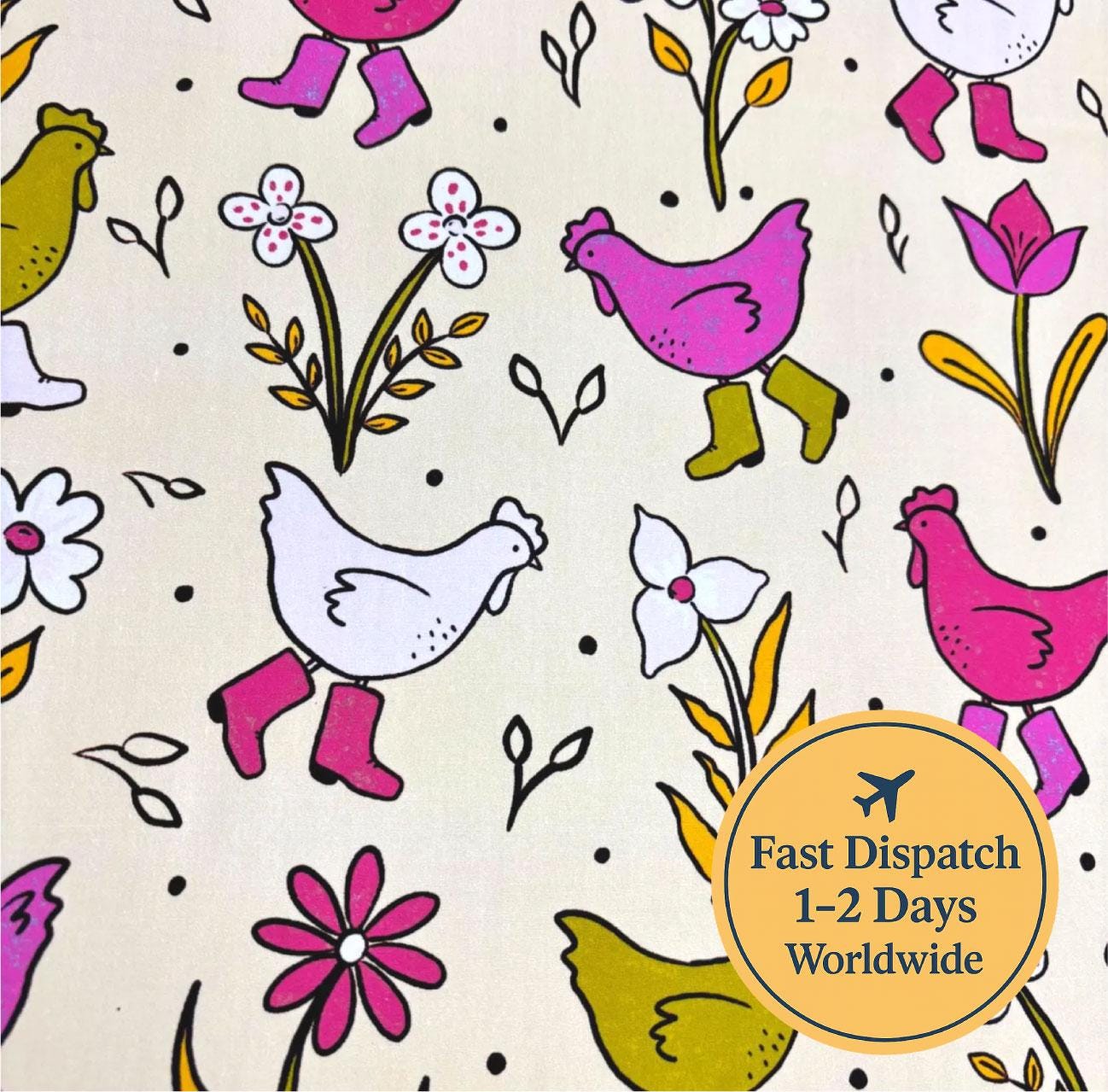Preppy Chickens Cotton Fabric