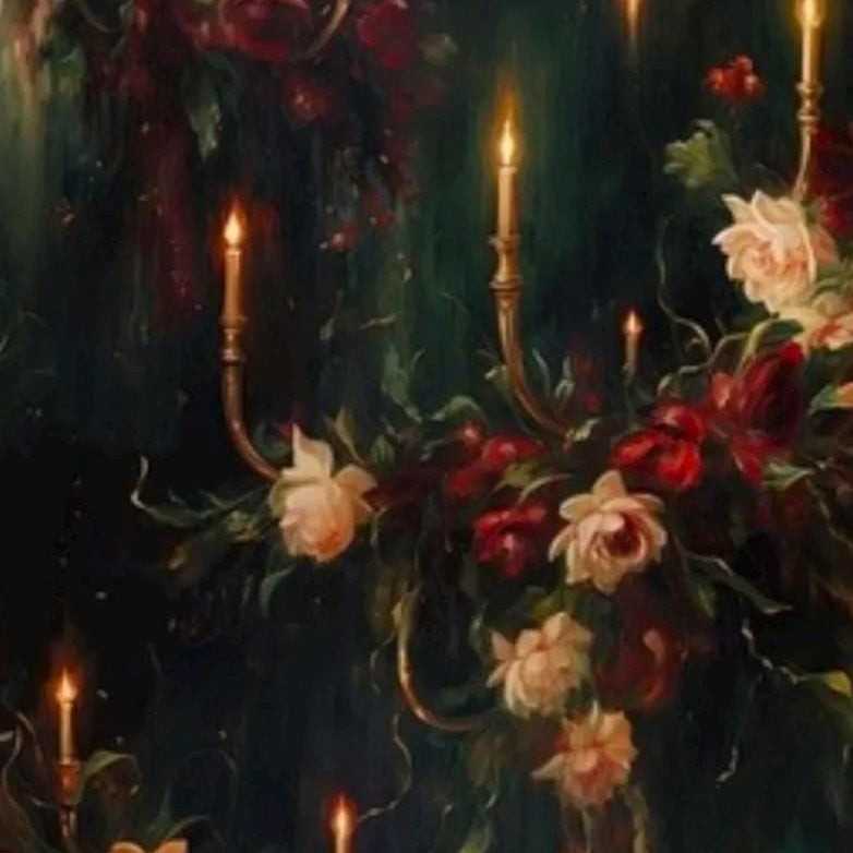Gothic Floral Candles Cotton Fabric