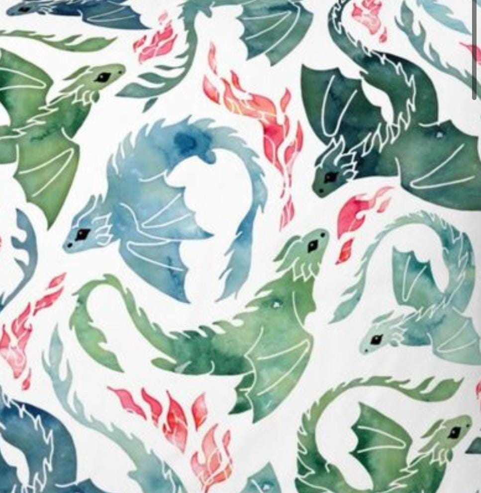 Blue and Green Dragon Cotton Fabric