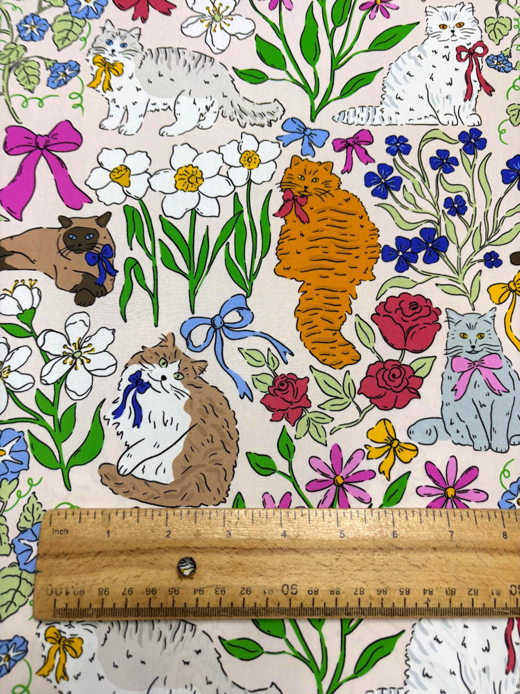 Floral Cat Cotton Fabric