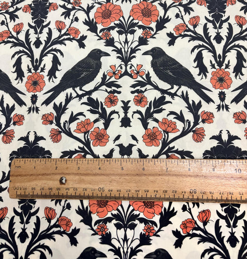 Art Deco Gothic Crow Cotton Fabric