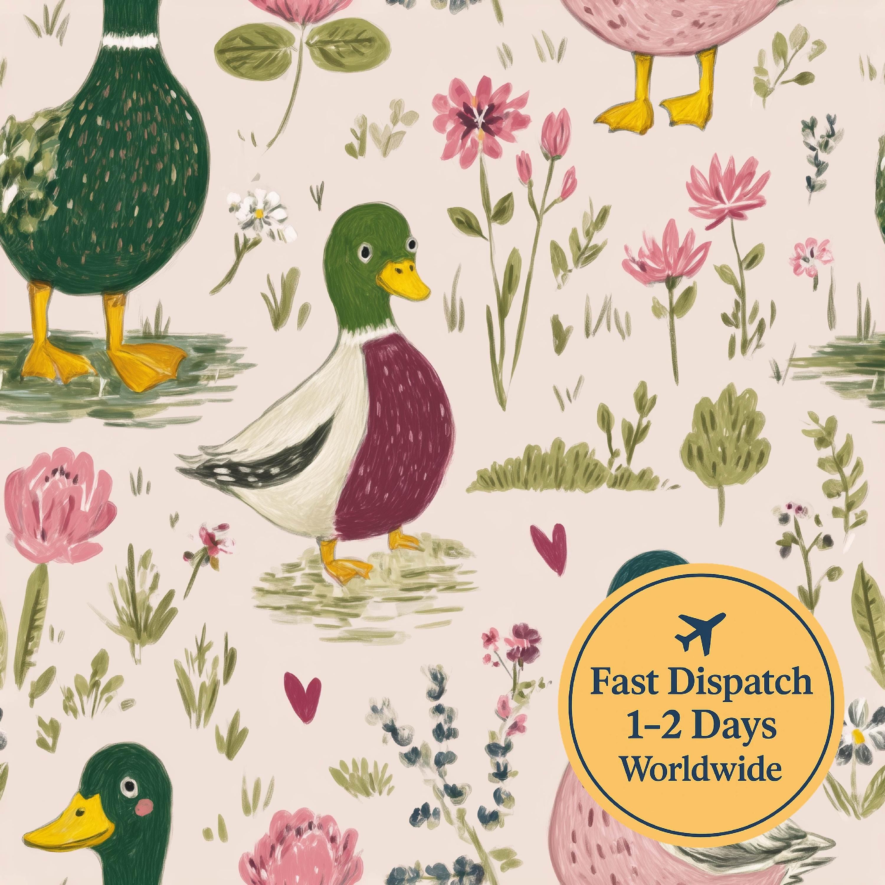 Watercolour Duck Cotton Fabric