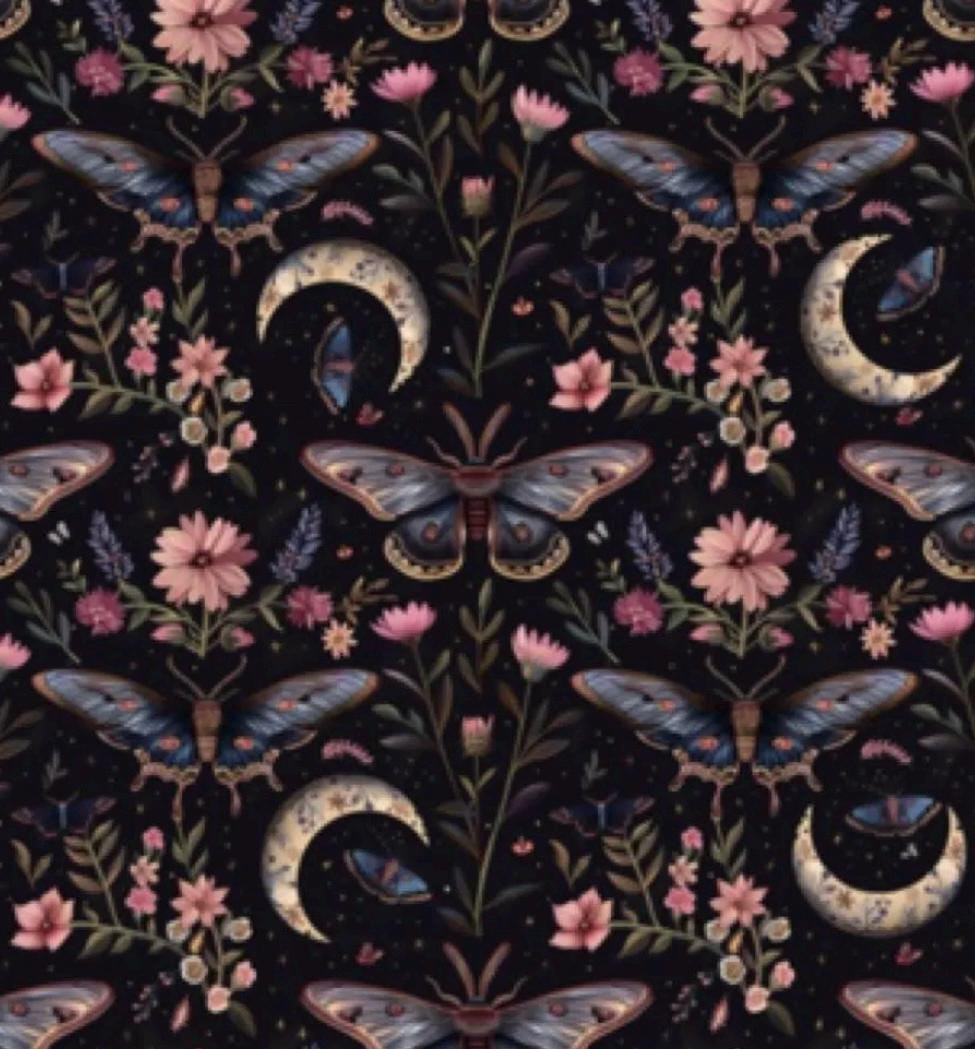 Dark Gothic Moth Cotton Fabric