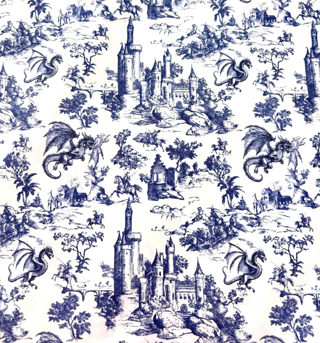 Blue Toile Dragon Cotton Fabric
