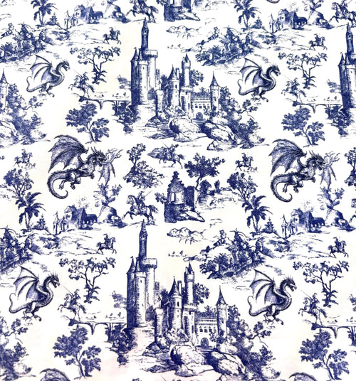Blue Toile Dragon Cotton Fabric
