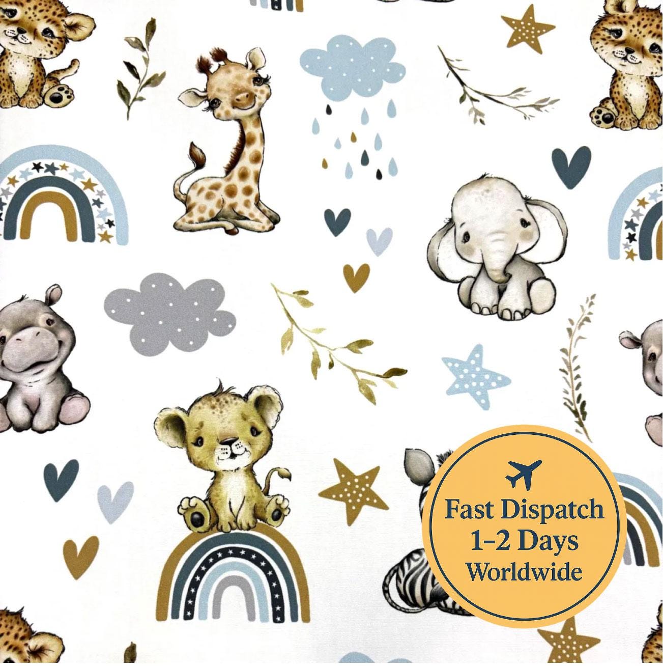 Safari Rainbow Blue Cotton Fabric
