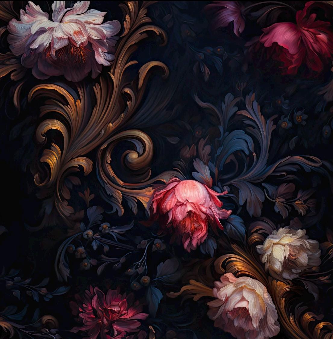 Dark Gothic Rococo Cotton Fabric