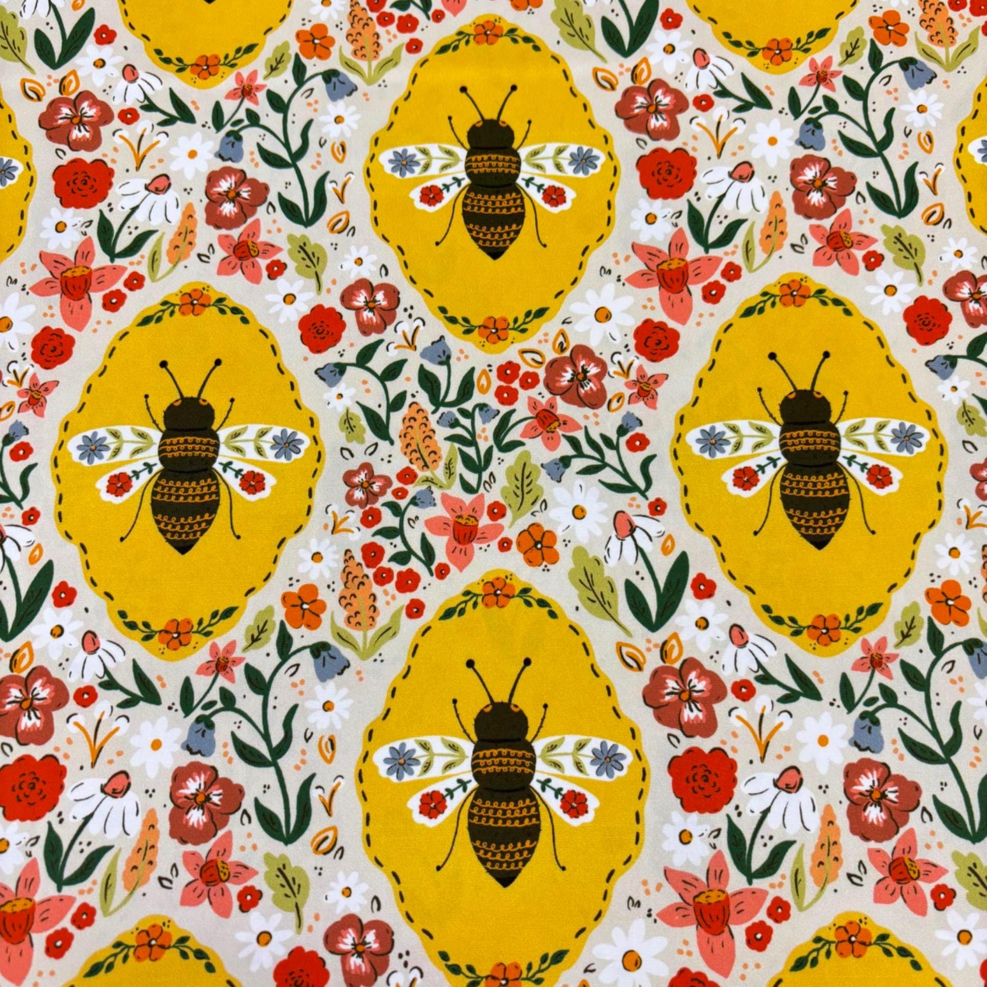 Bees & Florals Cotton Fabric