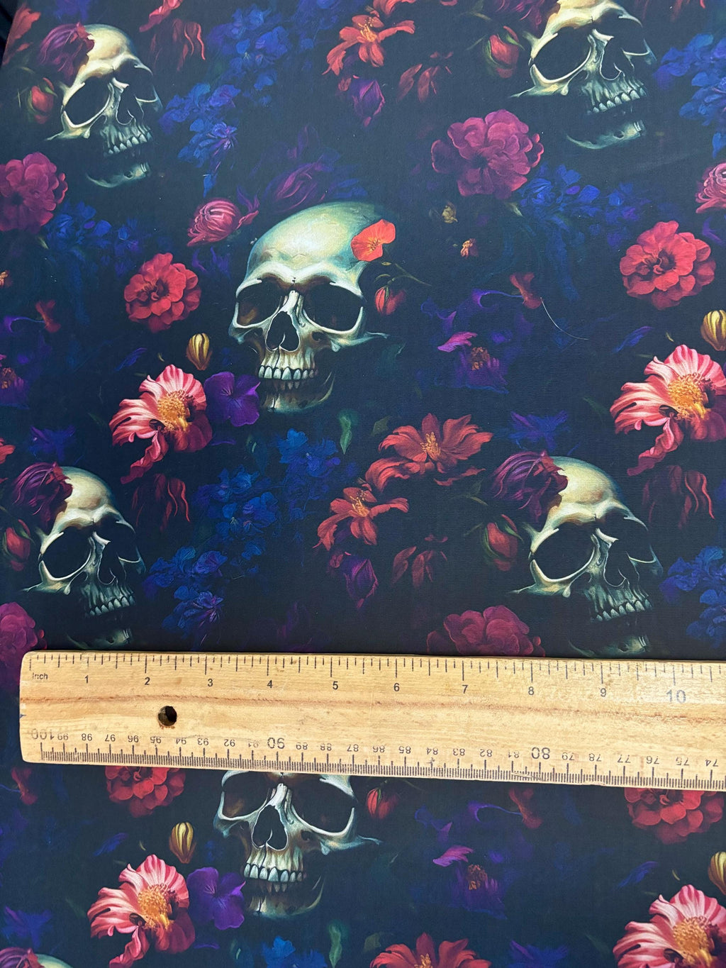 Dark Floral Skull Cotton Fabric