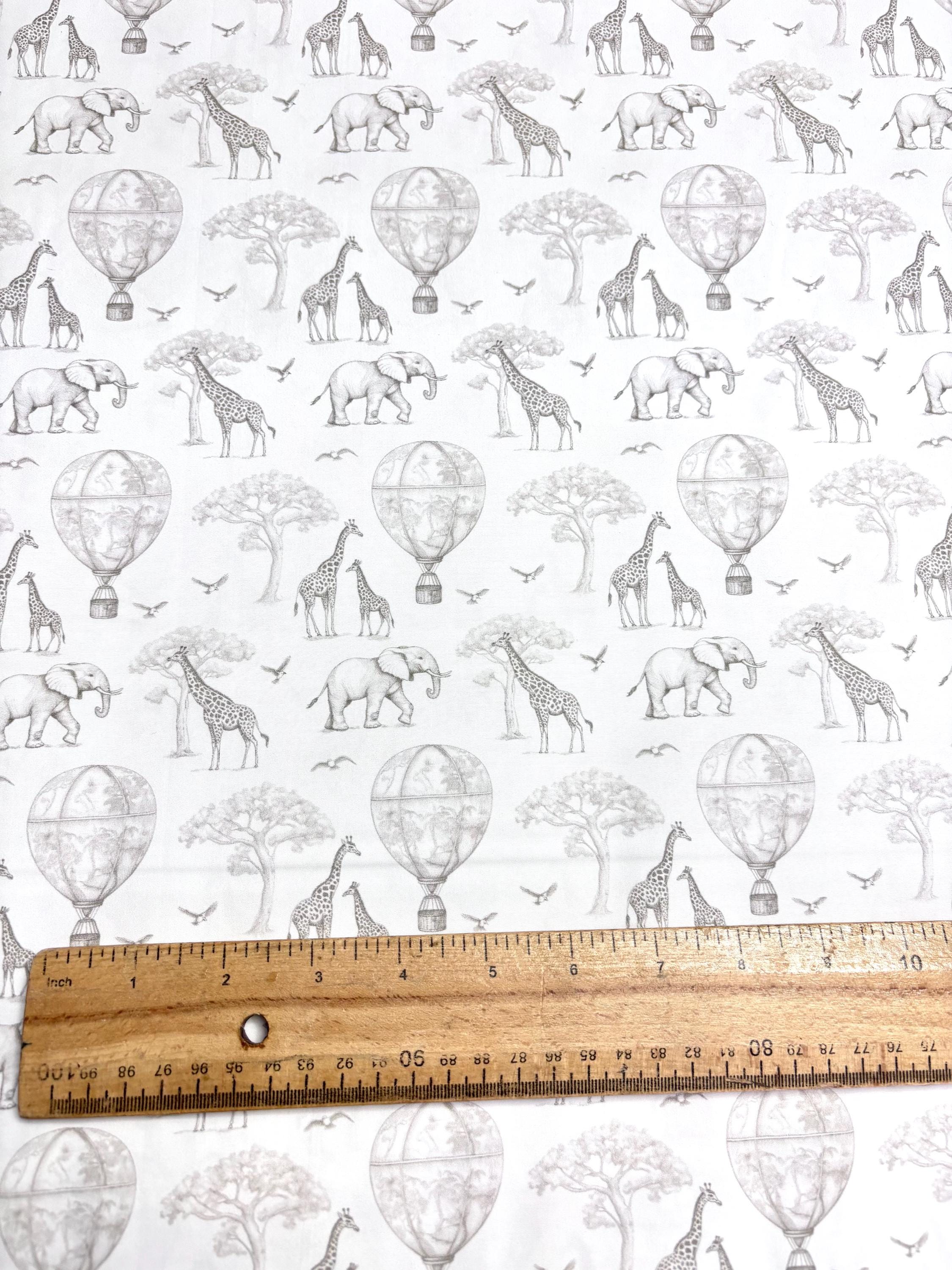 Grey Toile Safari Cotton Fabric
