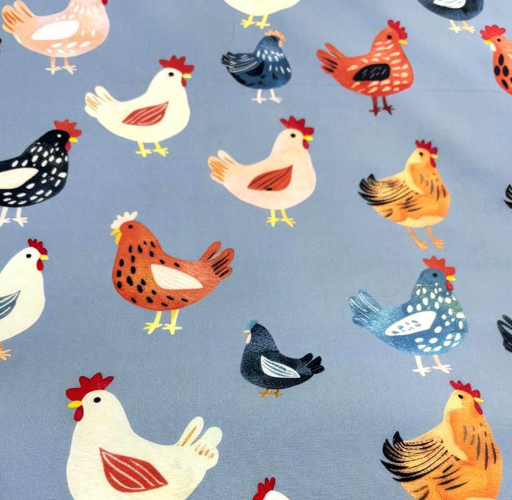 Blue Chicken Cotton Fabric